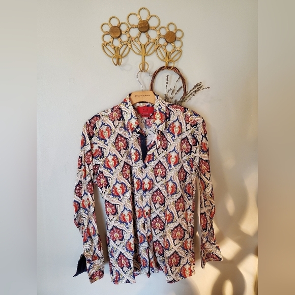 Eton Men's Red and Blue Paisley Dress Shirt - Picture 3 of 5